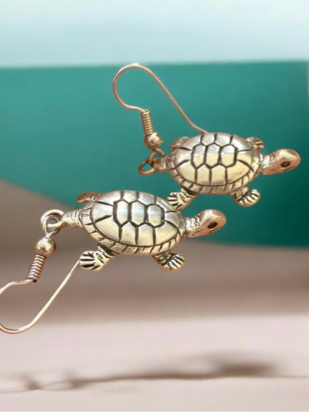 Turtle Tortoise Sterling Silver Dangling Drop Earrings Animal Totem Guide